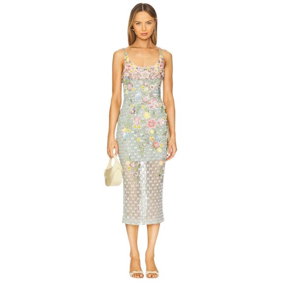 LA FUORI Aurora Twilight Blossom Dress in Misty Green Small New Womens Midi - Picture 1 of 17